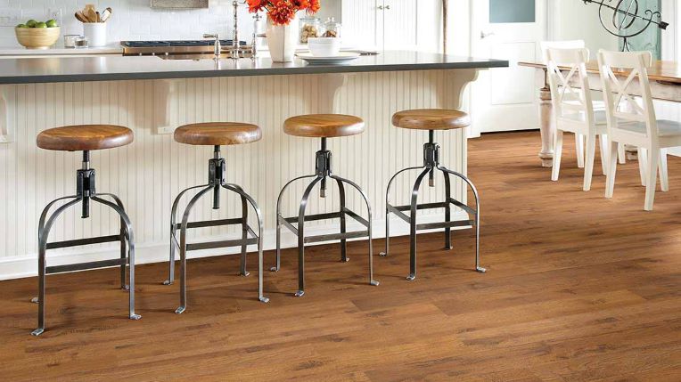 wood look laminate flooring in a kitchen